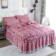 四件套全棉床裙纯色床罩简约双人花边三件套床罩床上用品1.5m1.8m