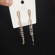 韩国s925银针水晶流苏耳环，长款超仙显脸瘦珍珠，耳坠网红气质耳钉女