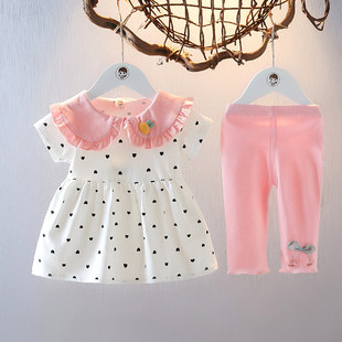 童装女童夏季短袖套装1-2-3岁女宝宝圆点上衣两件套婴儿夏天衣服