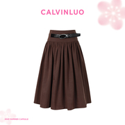 calvinluo腰带装饰蓬蓬，半身裙23夏日胶囊棕，黑色蔡文静同款