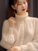 今年流行白色花边领衬衫女春季雪纺打底衫法式小众设计感上衣