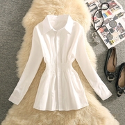法式白色衬衫女秋季高级设计感小众时尚收腰别致长袖上衣小衫漂亮