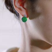 玉石耳钉s925银绿色，玉髓耳环女经典中国风，耳饰2024年耳坠饰品