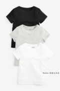 next儿童短袖t恤2024夏季女童，黑白灰色半袖衫3件装3-16歲