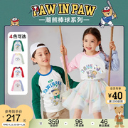 pawinpaw卡通小熊童装24年春夏，男女童长袖，打底衫撞色印花t恤