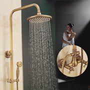 卫生间欧式仿古全铜花洒套装，北欧复古浴室，金色淋浴器冲澡喷头
