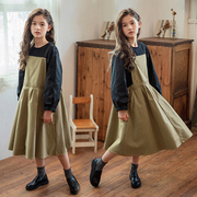 女童连衣裙春装202412中大童10岁背带裙8套装9女孩洋气两件套