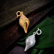 s925纯银吊坠藏式海螺镶宝石，项坠吉祥如意雕花，男女挂坠藏式民族风