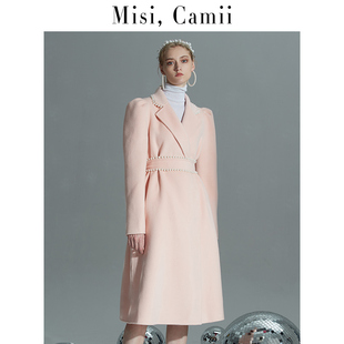 Misi Camii秋冬气质设计感珍珠双面呢羊毛呢大衣女中长款