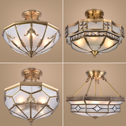 美式全铜半吸顶灯玻璃，复古客厅灯具，欧式阳台走廊玄关餐厅卧室吊灯