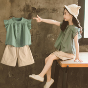 女童夏装洋气套装，三四五六七八九十岁小女孩韩版儿童夏季短袖衣服