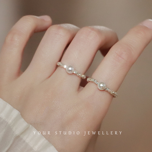 碎银子珍珠戒指女小众设计感轻奢高级感时尚个性气质指环2024