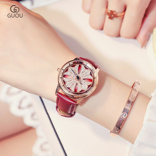 生真皮ulzzang韩版士手表时尚石英女水钻休闲圆形普通国产腕表