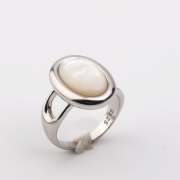925纯银白贝壳戒指，女简约个性食指戒小众，设计高级感宽指环开口戒