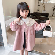 儿童纯色蕾丝风衣2024秋装韩国女童，外套宝宝洋气大衣童装