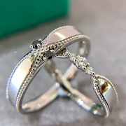 珠边黑钻钻石男女戒指指环情侣结婚设计简洁大气18k金镶嵌(金镶嵌)珠
