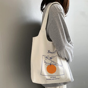 帆布包女单肩水果橘子文艺日系大学生简约手提印花帆布袋时尚