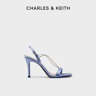 charles&keith春夏女鞋，ck1-60280328时尚半宝石，链条饰高跟凉鞋女