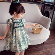 女童连衣裙夏装公主裙，儿童韩版洋气，印花雪纺裙小女孩短袖裙子