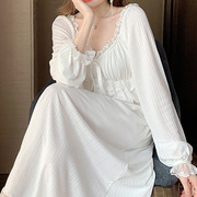 跨境宫廷甜美风白色睡衣女士仙女法式公主风睡裙春夏季家居服