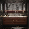 美式轻奢浴室柜橡木实木洗漱台现代岩板智能，镜卫浴柜法式洗手脸盆