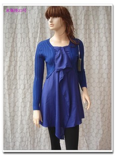 春季高腰假两件长袖针织，连衣裙蓝紫玫红甜美短裙方领