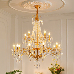 美式水晶吊灯轻奢大气，创意别墅卧室客厅，主灯法式设计师款餐厅灯具