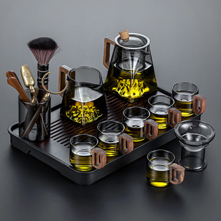 烟灰玻璃茶具套装小型家用轻奢高档泡茶壶功夫，茶杯喝茶小茶盘日式