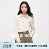 Basic House/百家好撞色绣花雪纺衬衫女2024春季气质休闲衬衣