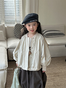 儿童上衣春季女童纯色休闲灯笼袖外套韩版宝宝洋气防风夹克衫