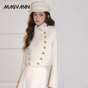 Magyann设计师原创高级感羊毛金属双排扣军装风钮扣短大衣外套女
