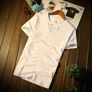 男士短袖t恤夏季潮流v领纯棉体桖韩版潮牌男装，半袖白色衣服打底衫
