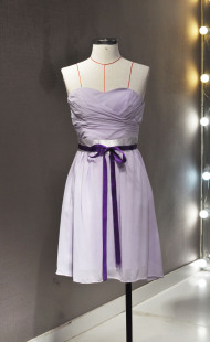 二手礼服短款 浅紫 抹胸夏季款 绑带 九成新 伴娘服 