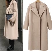 ebay速卖通欧美秋冬纯色，羊绒呢大衣中长款毛呢外套