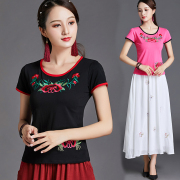 民族风女装短袖t恤女夏季中国风，绣花修身显瘦刺绣半袖上衣
