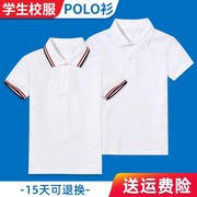 中小学生校服夏季男女白色翻领短袖，t恤儿童，polo衫中大童纯棉班服