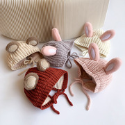婴儿毛线帽子冬季宝宝婴幼儿可爱小熊兔子秋冬款新生儿绑带针织帽