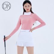 dk高尔夫女装2022春秋女士短裙，运动长袖粉色韩式修身显瘦套装送袜