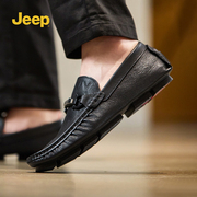 jeep吉普男鞋2024春季牛皮真皮，乐福豆豆鞋男士，软皮一脚蹬休闲皮鞋