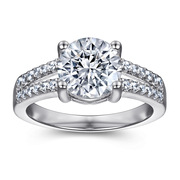 通琳925银戒指结婚潮人婚礼一克拉锆石四爪钻戒排钻订婚婚戒女戒
