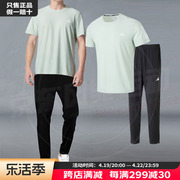 阿迪达斯男子绿色休闲透气短袖，长裤两件套夏季跑步健身套装男