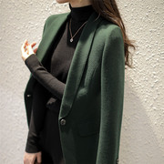 墨绿色羊毛西装女气质，英伦风长袖外套显白时尚小西服2023秋冬