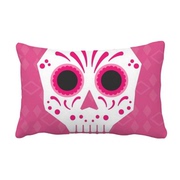 粉红眼骷髅头墨西哥插图抱枕，靠枕腰枕沙发靠垫双面含芯礼物