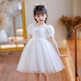 女童蓬蓬纱公主连衣裙夏款钢琴礼服，宝宝舞蹈表演出生日蓬蓬白色裙