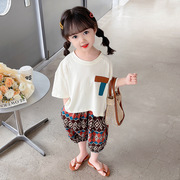 女童夏季短袖套装儿童韩版休闲薄款蝙蝠衫哈伦裤宽松两件套
