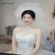 结婚蓬纱新娘主婚纱求婚头饰G婚礼白色花朵头蓬纱拍照