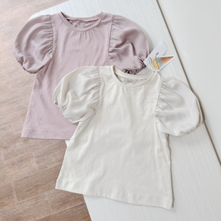 110-160出口日本童装夏季雪纺，灯笼袖纯棉t恤中大童冷感短袖衫
