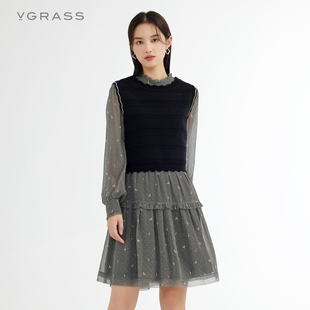 VGRASS维格娜丝真丝连衣裙女冬季两件套套装VXL4N41920