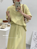 黄绿色(黄绿色)运动套装女夏季polo短袖t恤上衣+松紧高腰a字半身裙两件套