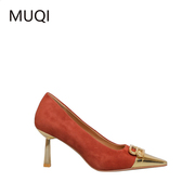 MUQI法式高跟鞋一脚蹬浅口职业女鞋OL工作鞋2023夏季单鞋透气